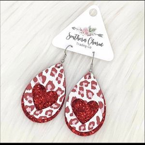 2” Pink/Red Leopard & Red Glitter 3-D Teardrop Cookies